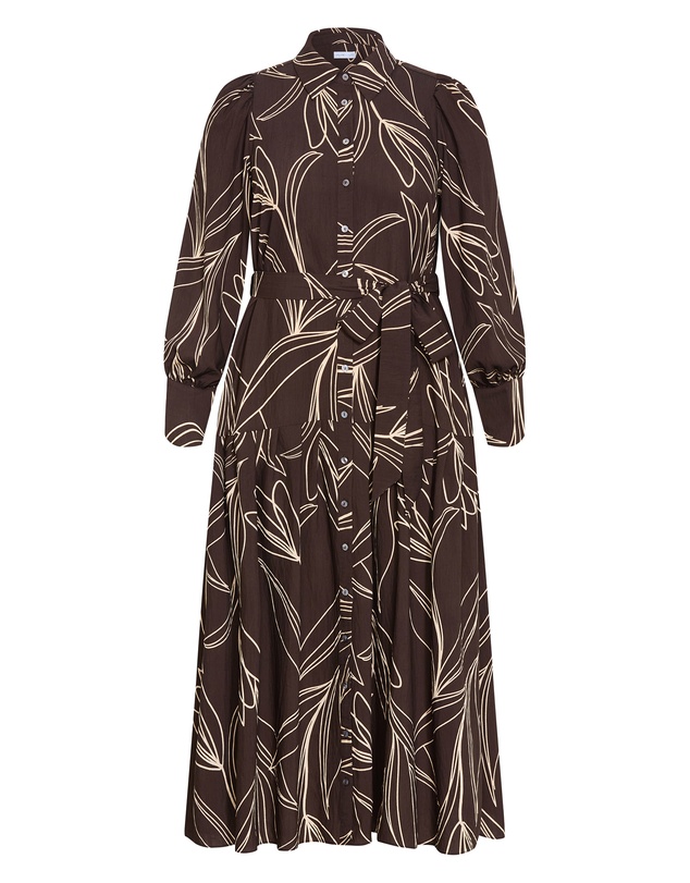 City Chic - Plus size Ezra Bloom Print Maxi Dress - chocolate