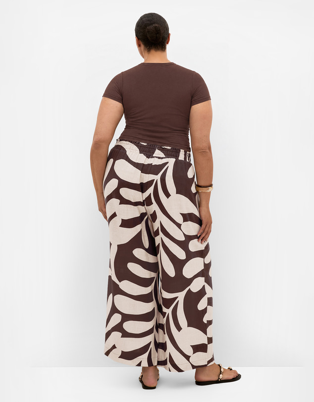 City Chic - Plus size Taranto Print Wide Leg Pant - chocolate