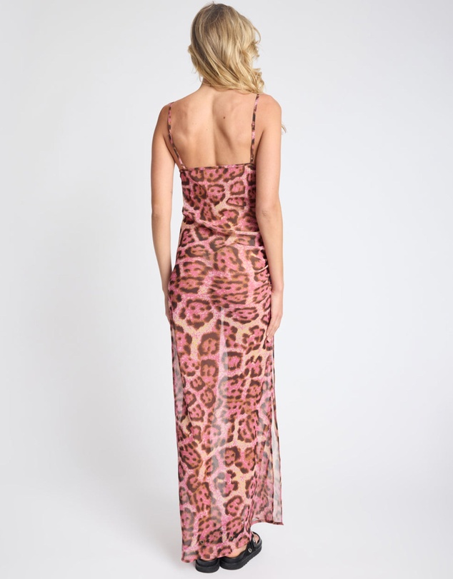 ONE TEASPOON - Rhiannon Ruched Long Slip Maxi Dress - Pink Leopard