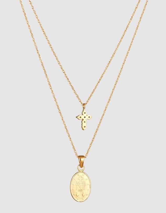 Elli Jewelry - Necklace Layer Crystal Cross 925 Sterling Silver Gold-Plated