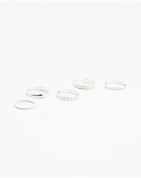 Lovisa - Silver Plated Molten Mixed Rings 5-Pack