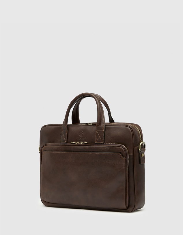 Republic of Florence - Pretoria Matt Choc Leather Laptop Briefcase