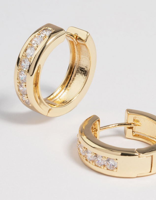 Lovisa - Gold Plated Cubic Zirconia Encased Huggie Earrings