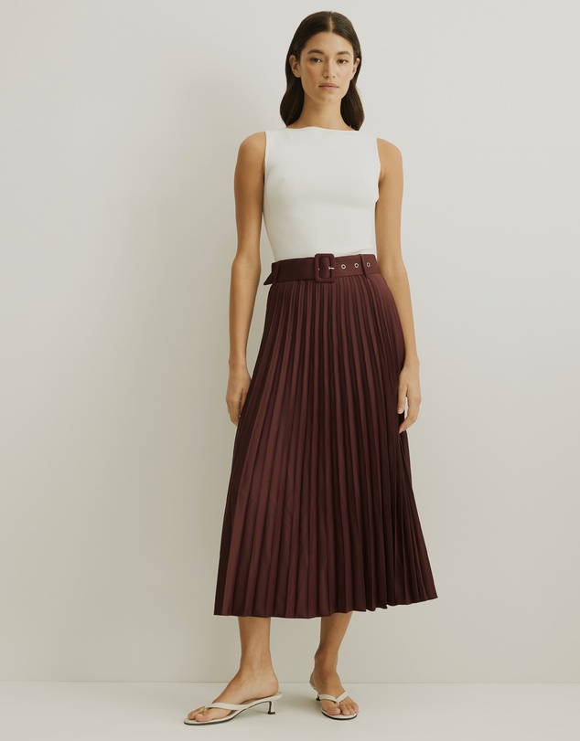 Atmos&Here - Hailey Pleated Belt Midi Skirt