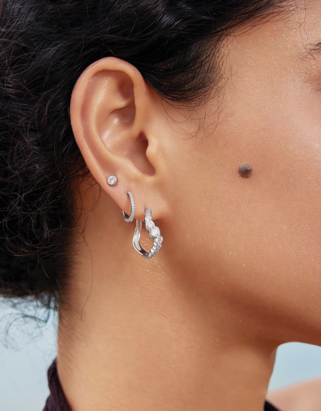 Ania Haie - Silver Sparkling Tide Huggie Hoop Earrings