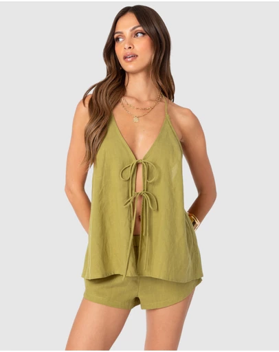 EDIKTED - Arden Linen Look Tie Front Top