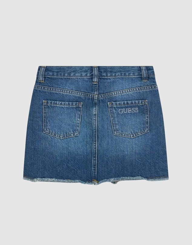 GUESS - Rhinestone Rigid Denim Mini Skirt