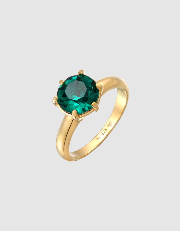 Elli Jewelry - Green Crystal Solitaire Ring in Gold-Plated 925 Silver