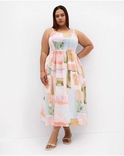 City Chic - Jolie Trance Print Shirred Midi Dress