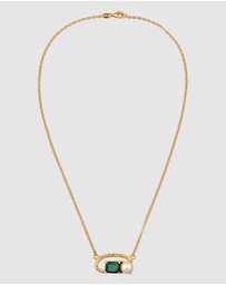Elli Jewelry - Necklace Circle Green Quartz 925 Sterling Silver Gold Plated