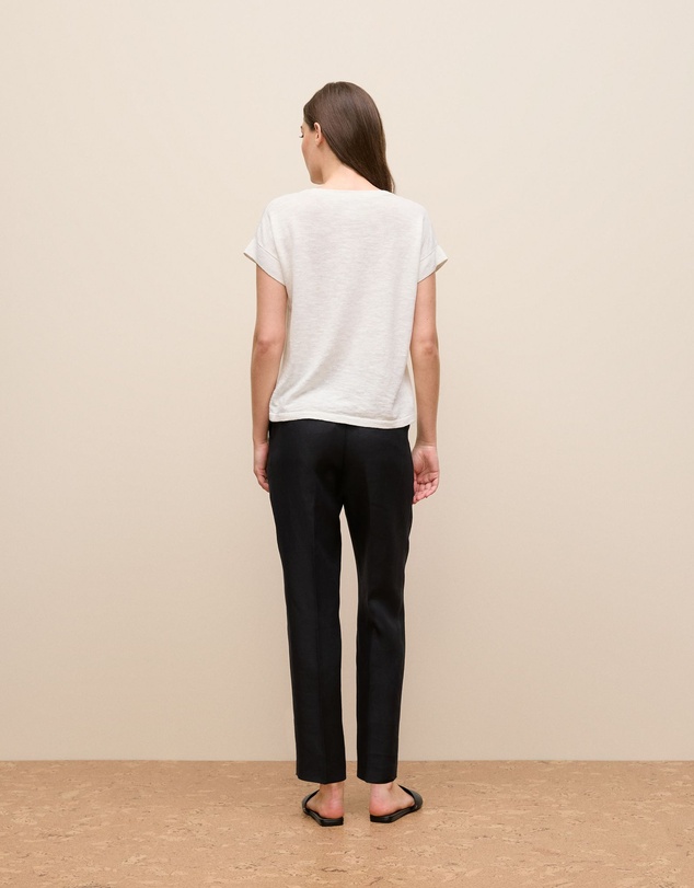 Trenery - Linen Cotton Relaxed Crew T-shirt in White