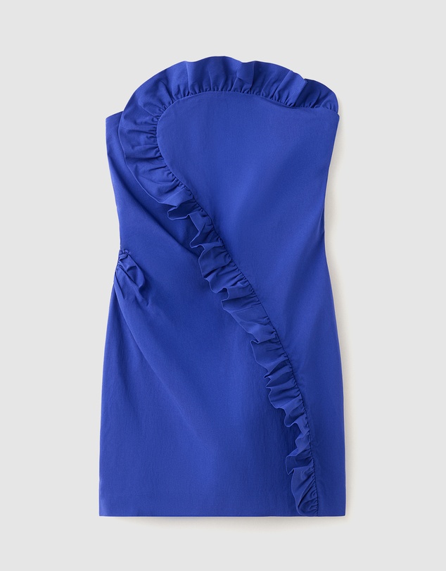 M.N.G - Strapless Dress with Asymmetric Frill Detail