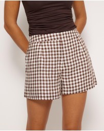 AERE - Gingham Linen Shorts