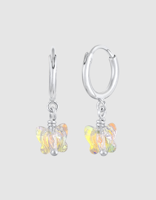 Elli Jewelry - Crystal Butterfly Kids Huggie Earrings in 925 Silver