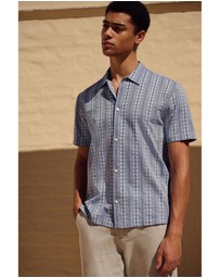 NEXT - Textured Stripe 100% Cotton Short Sleeve Shirt