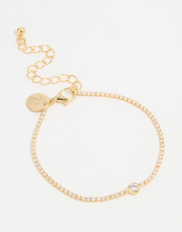 Lovisa - Gold Plated Cubic Zirconia Pave & Round Stone Bracelet