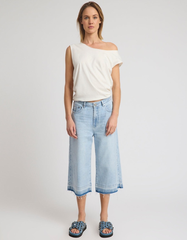 ONE TEASPOON - 720'S Mid Waist Super Long Length Boyfriend Denim Jorts - Blue Latte