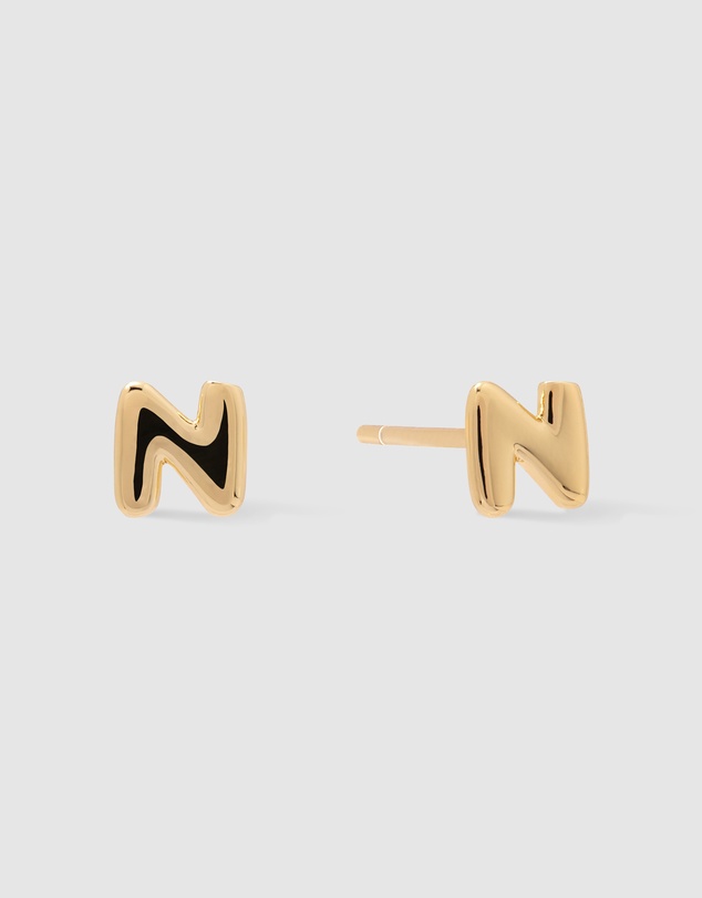 Wanderlust + Co - Alphabet Bubble Gold Stud Earrings - Letter N