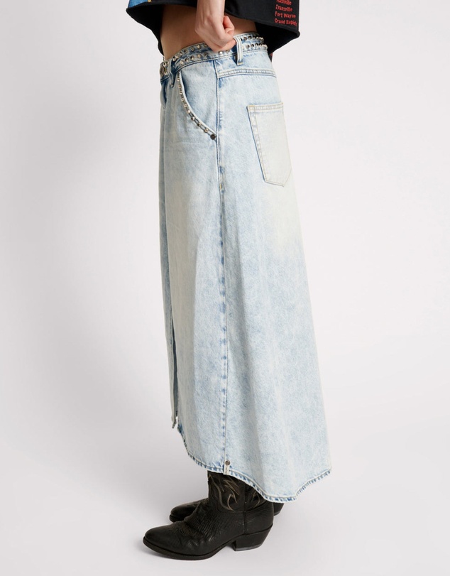 ONE TEASPOON - Depeche Blue Studded Mrs Carter Long Denim Skirt