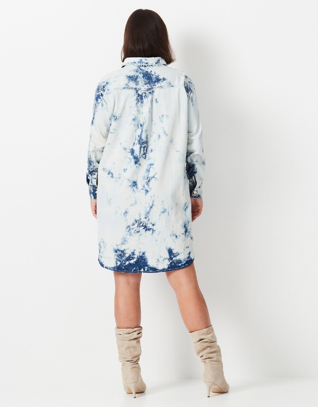 17 Sundays - Shibori Denim Shirt Dress - White