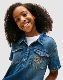 Tommy Hilfiger - Logo Embroidery Short Sleeve Denim Dress - Babies-Teens