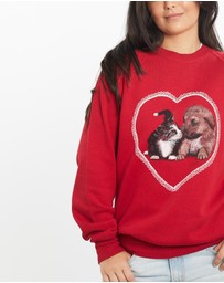 Vintage by The Real Deal - Pre Loved - Vintage 90s Kitten & Puppy Hand Painted Sweatshirt