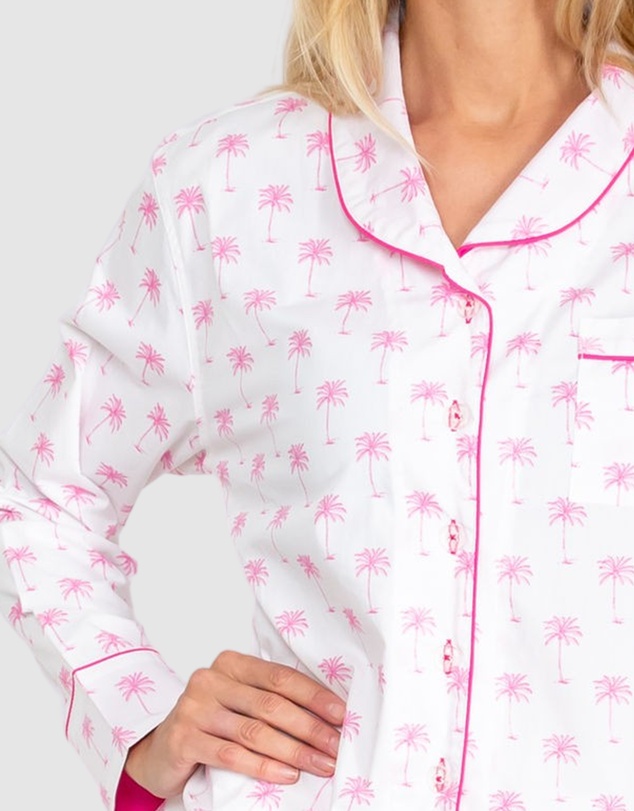 Sant And Abel - Women's Pink Palm Tree Long Sleeve Pajama Set