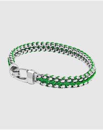Nialaya Jewellery - Green Woven 8mm Box Chain Bracelet in Silver