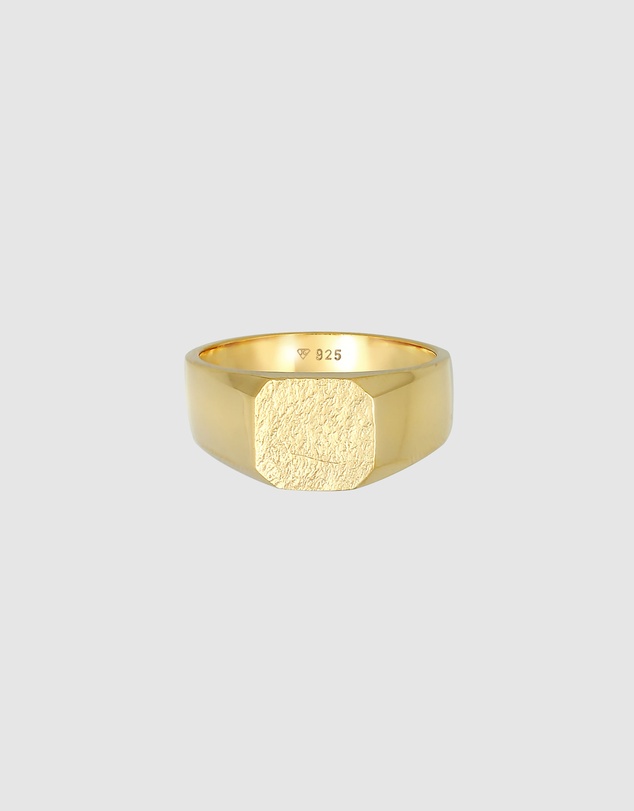 Kuzzoi - ICONIC EXCLUSIVE - Structured Signet Ring in Gold-Plated 925 Sterling Silver
