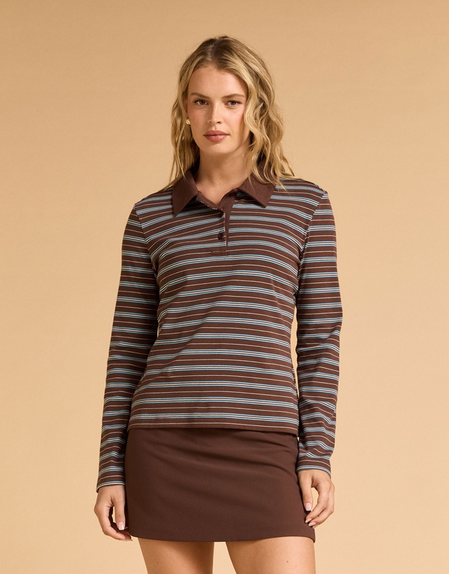 MVN - Stripe Long Sleeve Polo Top