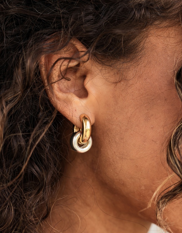 Elli Jewelry - Chunky Hoop Earrings in 925 Silver Bicolor