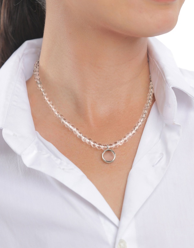 Elli Jewelry - Rock Crystal Beaded Disc Necklace in 925 Silver