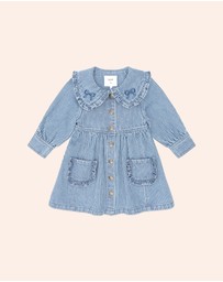 Huxbaby - Vintage Bow Collar Denim Dress - Babies-Kids