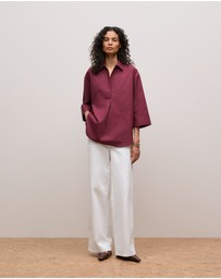Trenery - Cotton Poplin Half Sleeve Shirt in Auburn