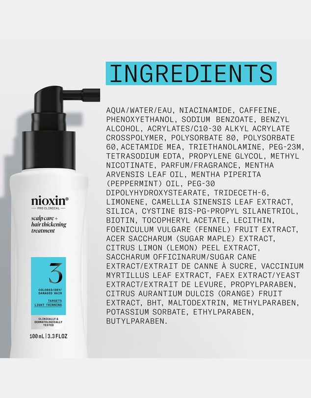 Nioxin - Nioxin System 3 Scalp + Hair Thickening Treatment- Serum For Damaged Hair With Light Thinning, 100ml