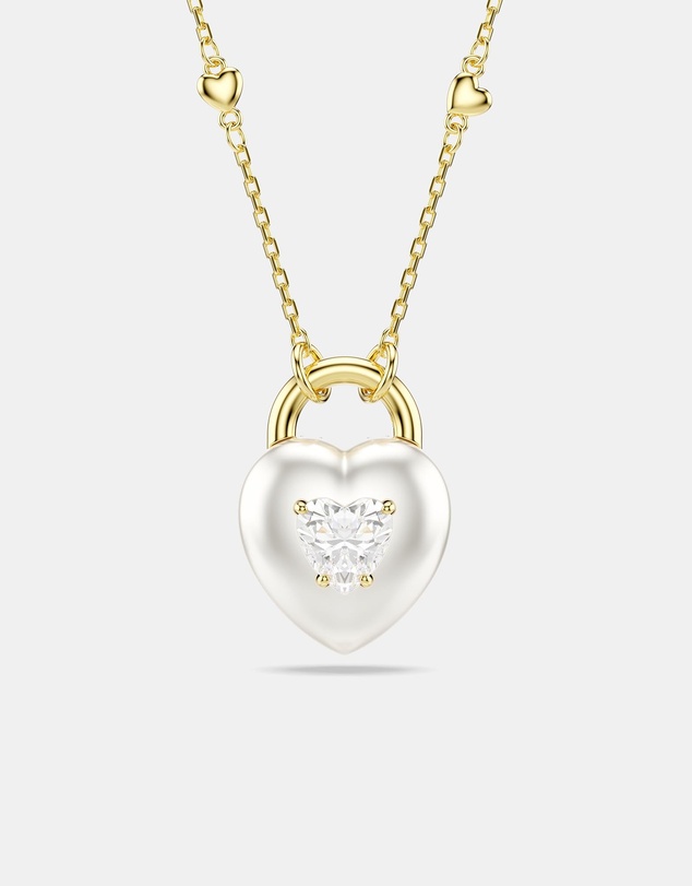 Swarovski - Idyllia pendant, Mixed cuts, Heart, White, Gold-tone plated
