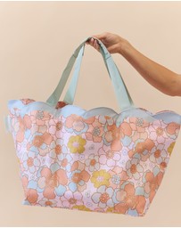 Sky Gazer - Scalloped Edge Beach Bag- Floral Azure