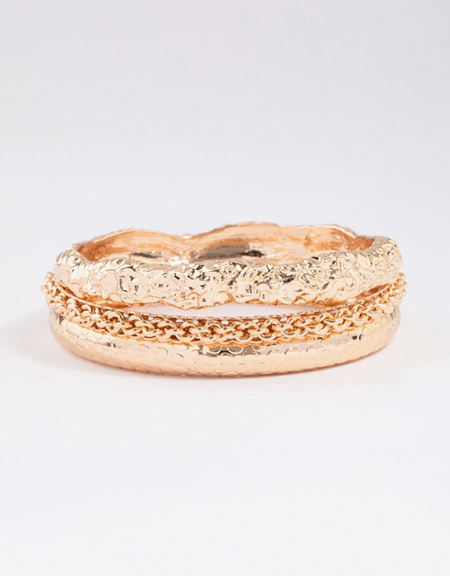 Lovisa - Gold Multi Pack Textured Bangles