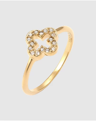 Elli Jewelry - Crystal Cloverleaf Band Ring in Gold-Plated 925 Silver