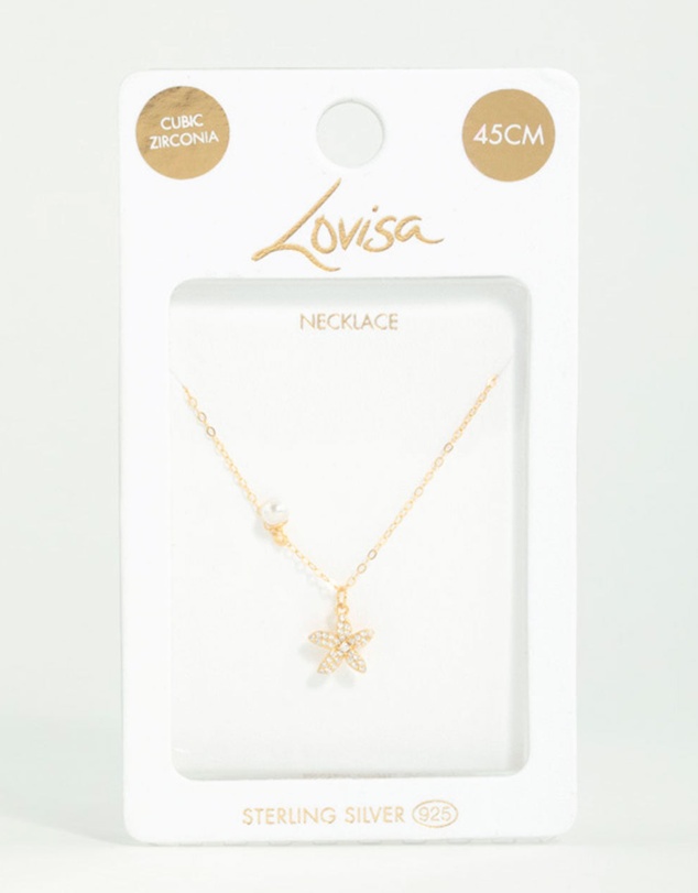 Lovisa - Gold Plated Sterling Silver Starfish Freshwater Pearl Chain Necklace
