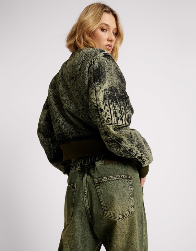 ONE TEASPOON - Black Khaki Denim Bomber Jacket
