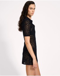 ONE TEASPOON - Sheer Lace-Look Knitted Mesh Mini Dress - Black