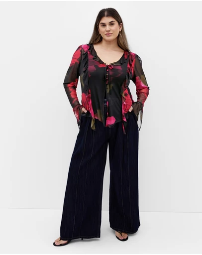 City Chic - Vivid Mesh Print Top