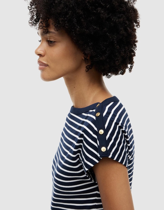 Tommy Hilfiger - Gold Button Cap Sleeve Boat Neck Tee