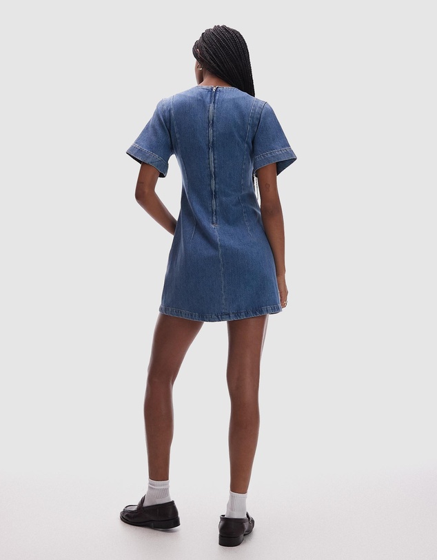 TOPSHOP - Denim Short Sleeved Structured Mini Dress
