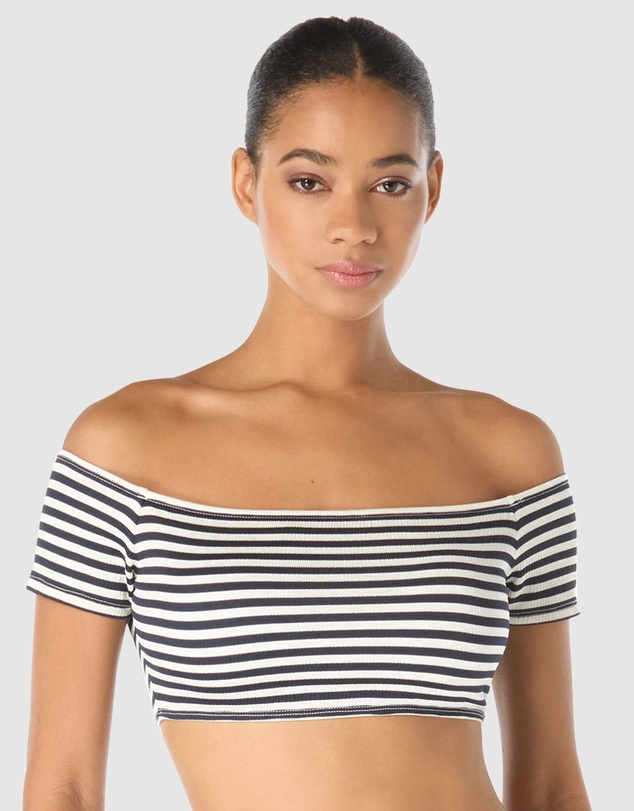 Michael Kors - St. Tropez Stripe Off-Shoulder Bandeau Bikini Top