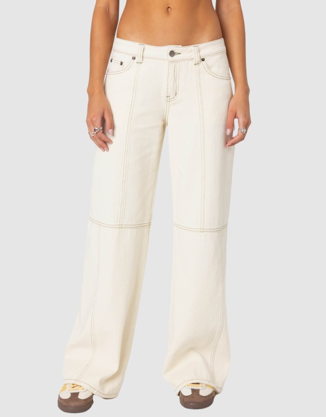 EDIKTED - Contrast Stitch Low Rise Jeans
