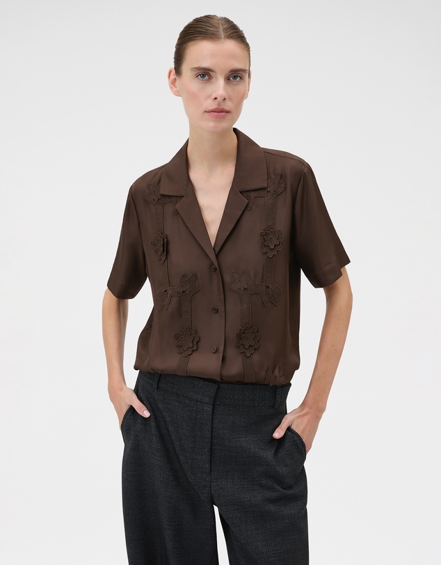 Oroton - Ribbon Trim Silk Camp Shirt