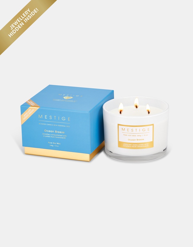 Mestige - Ocean Breeze Scented Soy Candle 340g - Hidden Jewellery Embellished with crystals from Swarovski®
