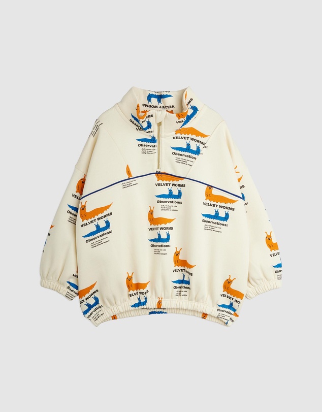 Mini Rodini - Velvet Worms Aop Half Zip Sweatshirt